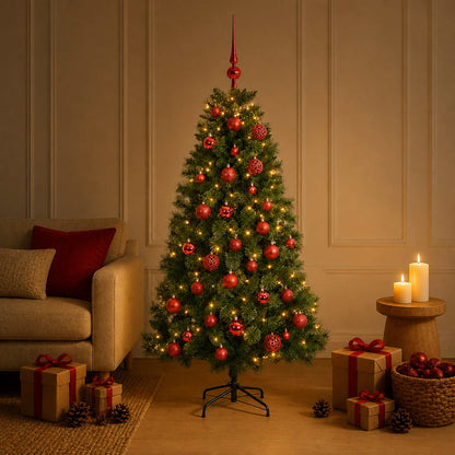 Artificial Christmas Tree with Bauble 150 LEDs 150 cm with LEDs & red balls