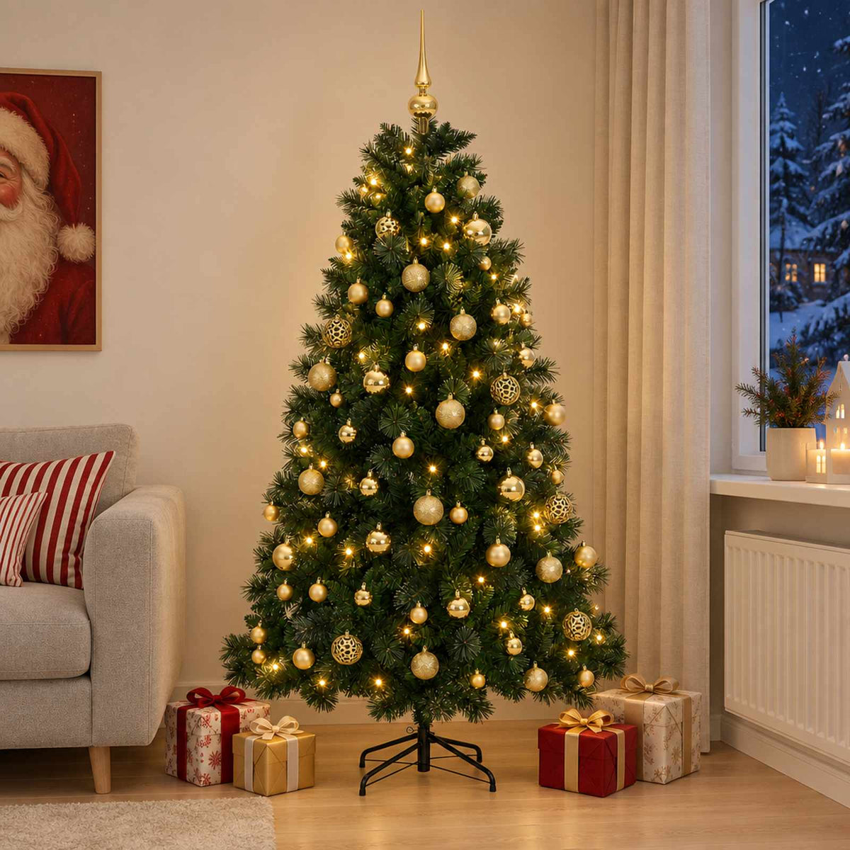 vidaXL Artificial Christmas Tree with Bauble 240 cm 300 LEDs 1