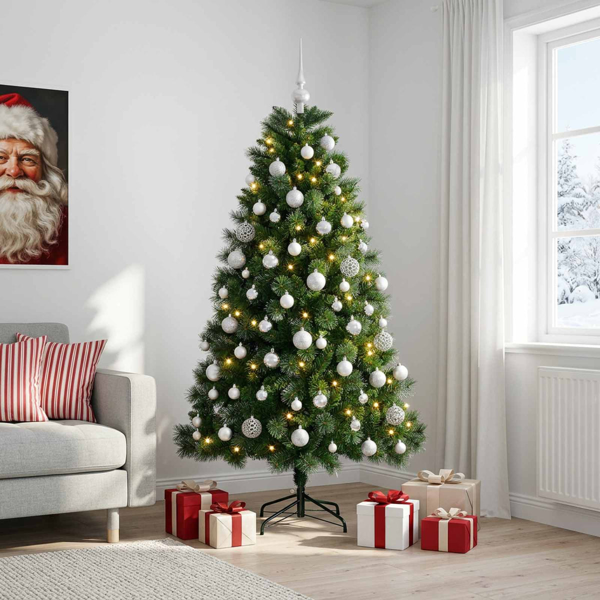vidaXL Artificial Christmas Tree with Bauble 180 cm 300 LEDs 3