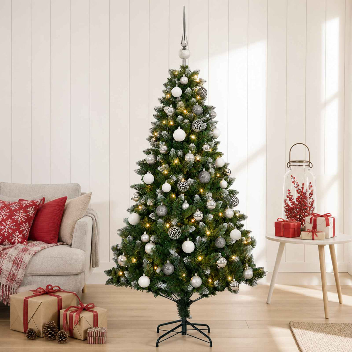 vidaXL Artificial Christmas Tree with Bauble 150 cm 150 LEDs 3