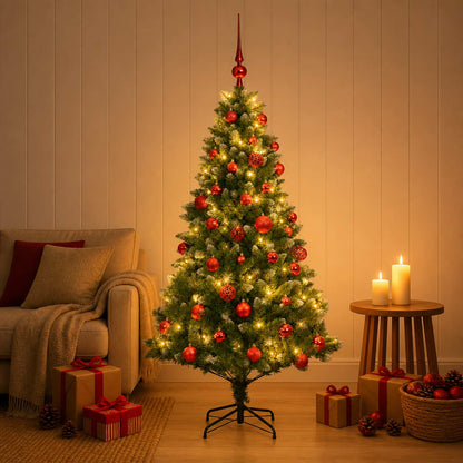 Artificial Christmas Tree with Bauble 150 LEDs 150 cm with LEDs & red balls