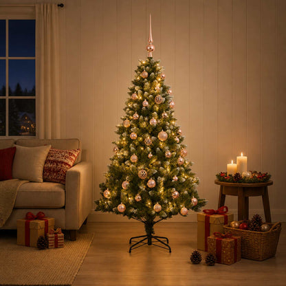 Artificial Christmas Tree with Bauble 150 LEDs 150 cm with LEDs & pink balls