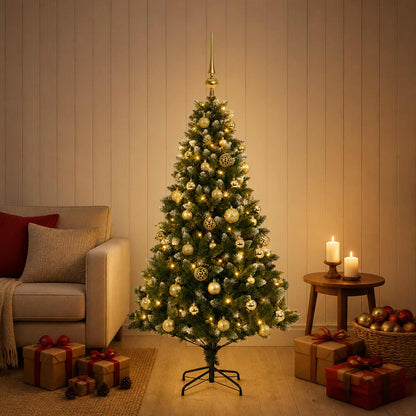 Artificial Christmas Tree with Bauble 150 LEDs 150 cm with LEDs & gold balls