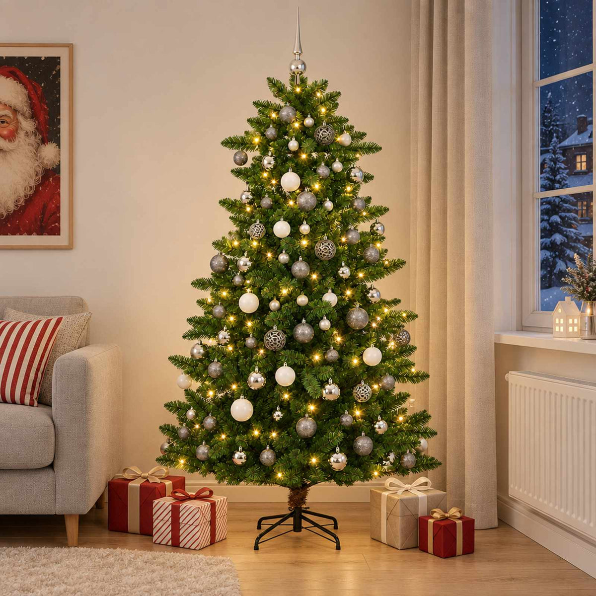 vidaXL Artificial Christmas Tree with Bauble 240 cm 300 LEDs 1