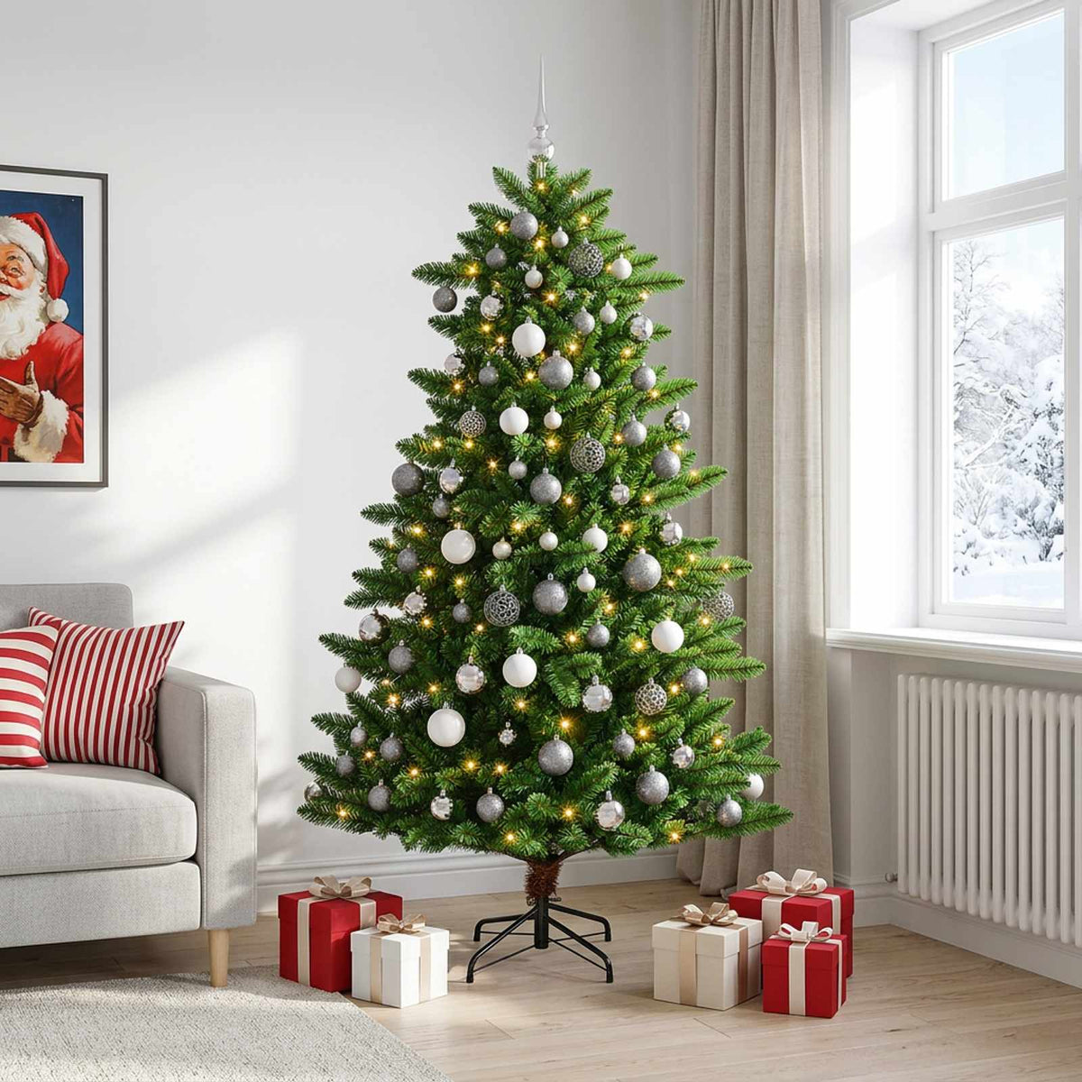 vidaXL Artificial Christmas Tree with Bauble 240 cm 300 LEDs 3