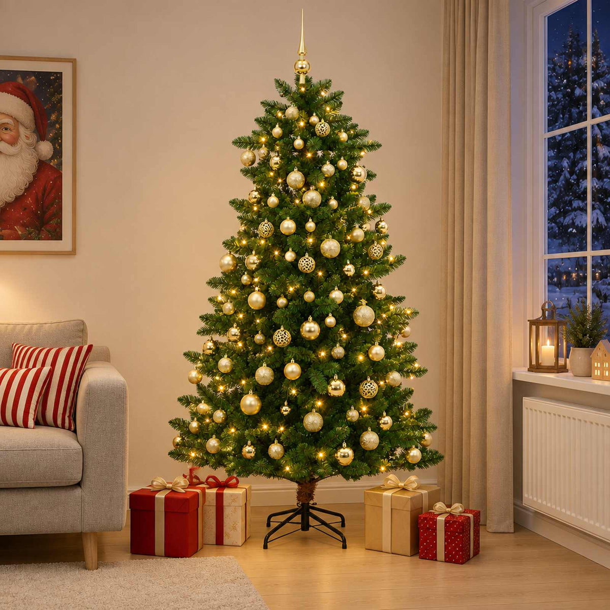 vidaXL Artificial Christmas Tree with Bauble 240 cm 300 LEDs 1