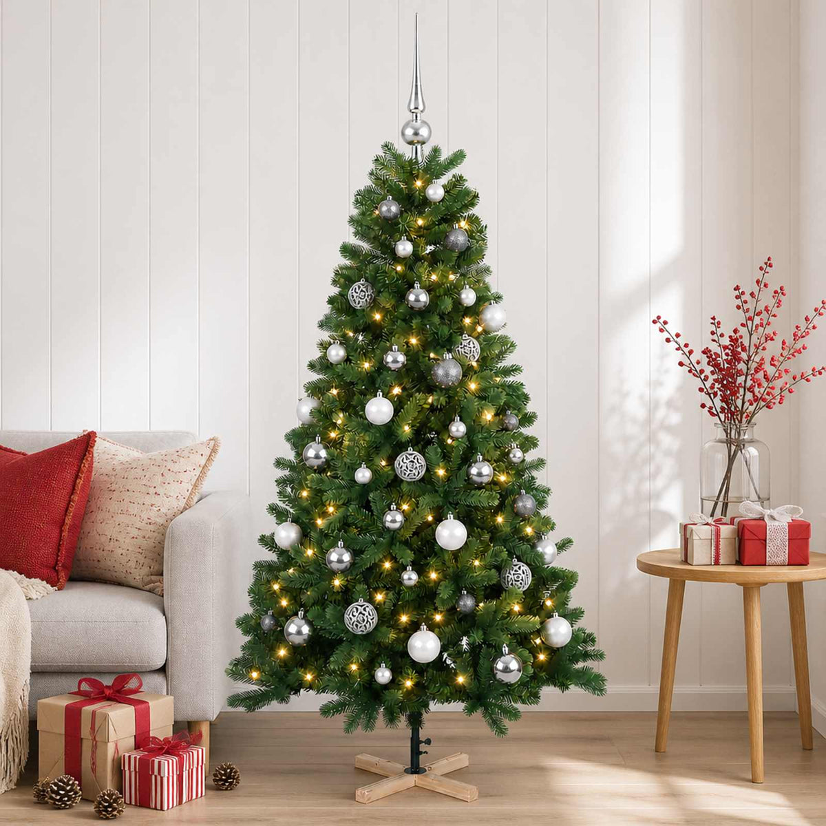 vidaXL Artificial Christmas Tree with Bauble 120 cm 150 LEDs 1