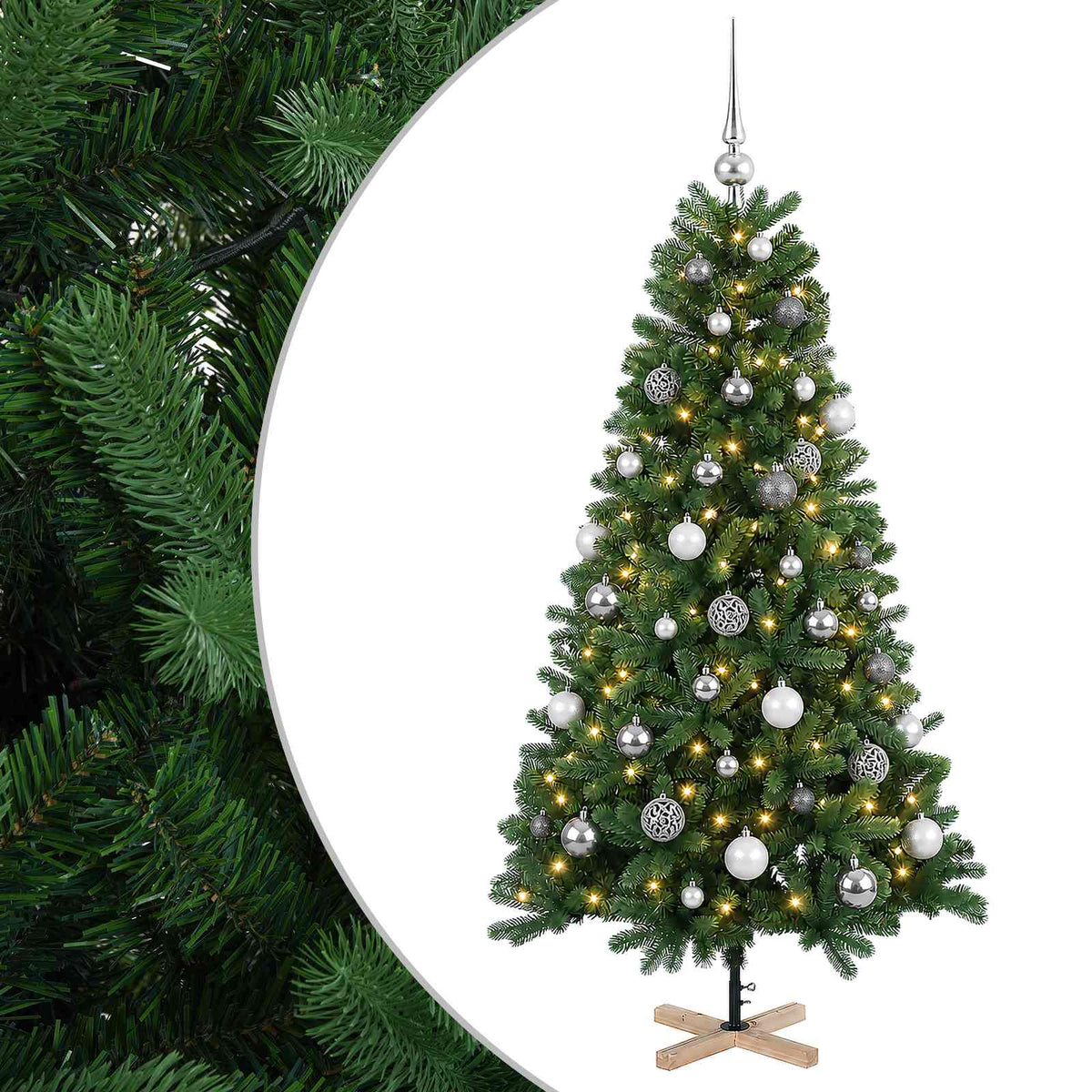 vidaXL Artificial Christmas Tree with Bauble 150 cm 150 LEDs 2