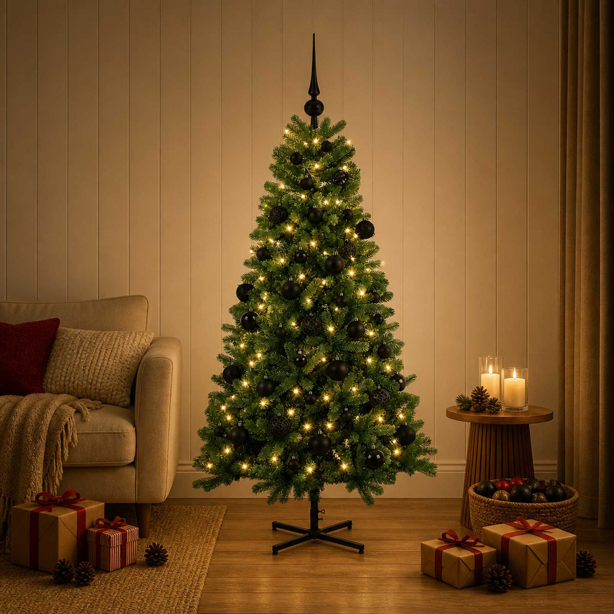Artificial Christmas Tree Bauble LEDs black balls