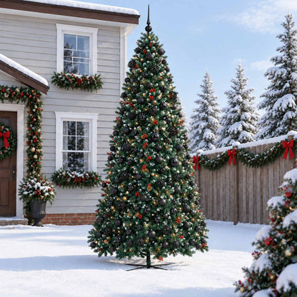 Artificial Hinged Christmas Tree with Bauble 600 LEDs 400 cm with LEDs & black balls