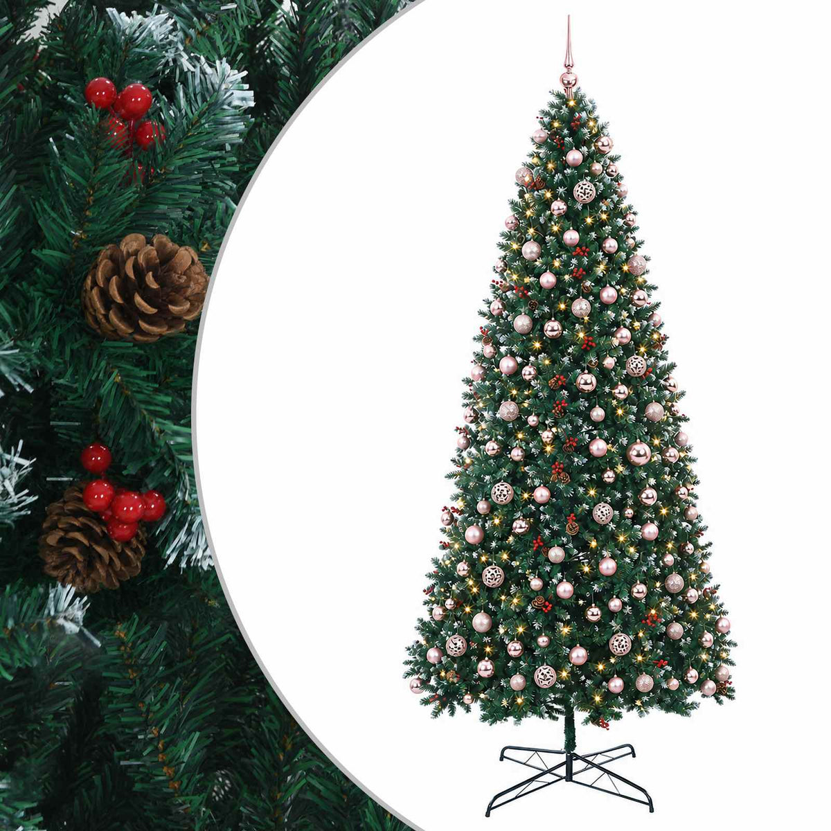 Artificial Hinged Christmas Tree with Bauble 600 LEDs 400 cm with LEDs & pink balls