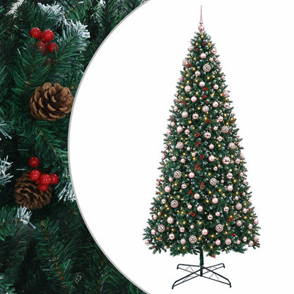 Artificial Hinged Christmas Tree with Bauble 600 LEDs 400 cm with LEDs & pink balls