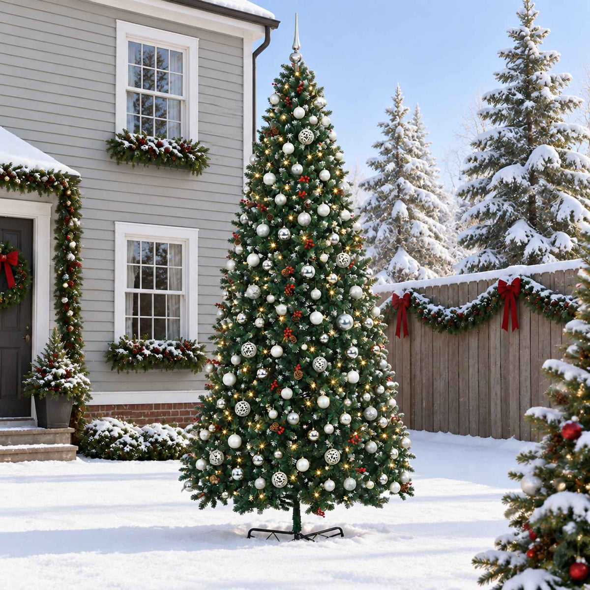 vidaXL Artificial Hinged Christmas Tree with Bauble 500 cm 900 LEDs 1
