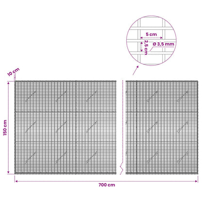 vidaXL Gabion with 3.5 mm Wire and 5x2.5 cm Mesh 700x10x150 cm 6