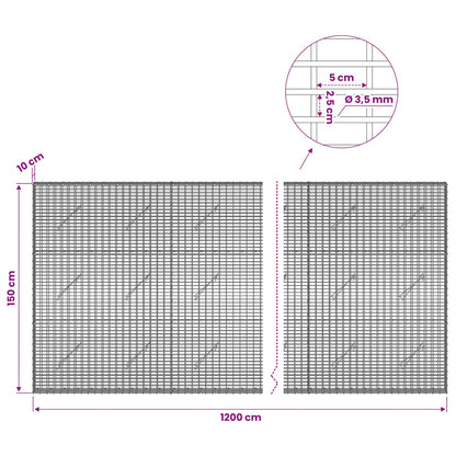 vidaXL Gabion with 3.5 mm Wire and 5x2.5 cm Mesh 1200x10x150 cm 6