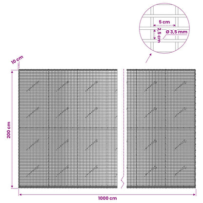 vidaXL Gabion with 3.5 mm Wire and 5x2.5 cm Mesh 1000x10x200 cm 6