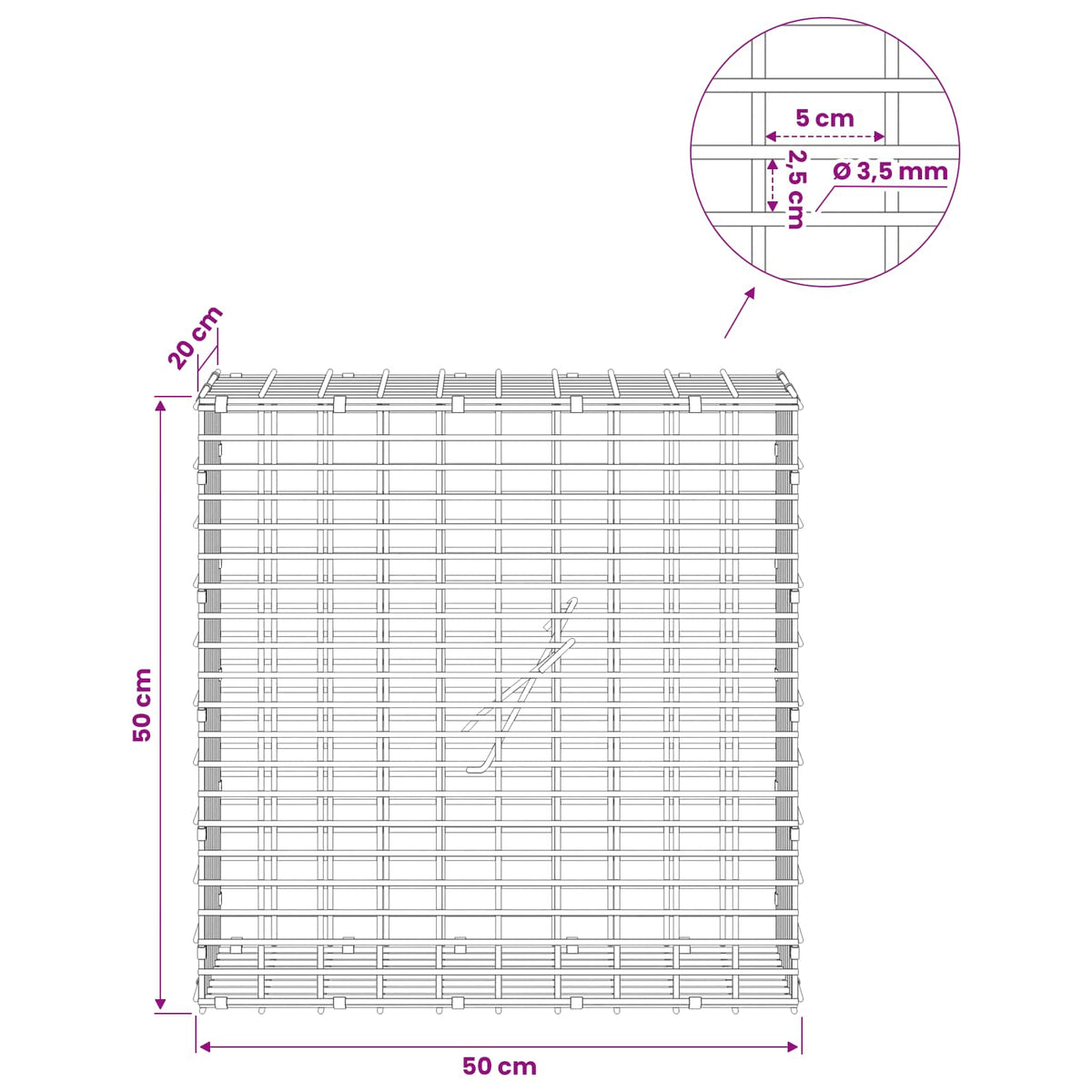 Gabion with 3.5 mm Wire and 5x2.5 cm Mesh 50x20x50 cm 50 cm