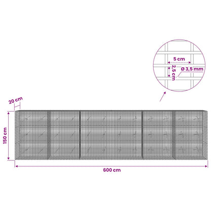 vidaXL Gabion with 3.5 mm Wire and 5x2.5 cm Mesh 600x20x150 cm 6