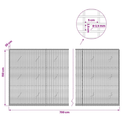 vidaXL Gabion with 3.5 mm Wire and 5x2.5 cm Mesh 700x20x150 cm 6