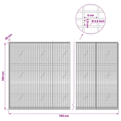 vidaXL Gabion with 3.5 mm Wire and 5x2.5 cm Mesh 750x20x150 cm 6