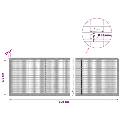 vidaXL Gabion with 3.5 mm Wire and 5x2.5 cm Mesh 800x30x100 cm 6