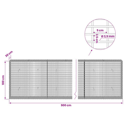 vidaXL Gabion with 3.5 mm Wire and 5x2.5 cm Mesh 900x30x100 cm 6