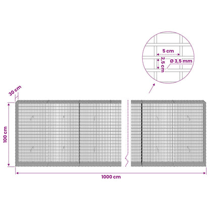 vidaXL Gabion with 3.5 mm Wire and 5x2.5 cm Mesh 1000x30x100 cm 6