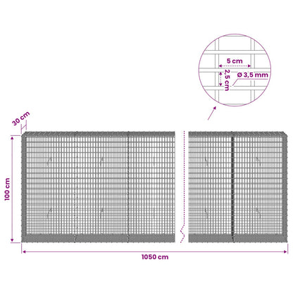 vidaXL Gabion with 3.5 mm Wire and 5x2.5 cm Mesh 1050x30x100 cm 6