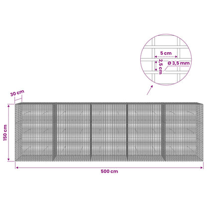 vidaXL Gabion with 3.5 mm Wire and 5x2.5 cm Mesh 500x30x150 cm 6