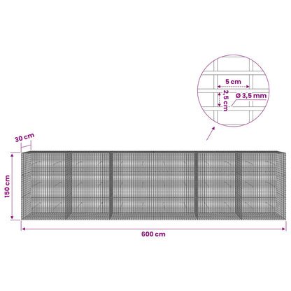 vidaXL Gabion with 3.5 mm Wire and 5x2.5 cm Mesh 600x30x150 cm 6