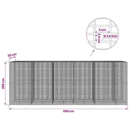 vidaXL Gabion with 3.5 mm Wire and 5x2.5 cm Mesh 550x30x200 cm 6