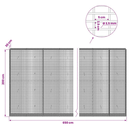 vidaXL Gabion with 3.5 mm Wire and 5x2.5 cm Mesh 650x30x200 cm 6