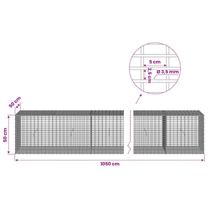 vidaXL Gabion with 3.5 mm Wire and 5x2.5 cm Mesh 1050x50x50 cm 6