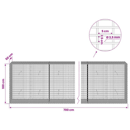 vidaXL Gabion with 3.5 mm Wire and 5x2.5 cm Mesh 700x50x100 cm 6