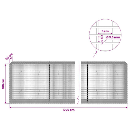 vidaXL Gabion with 3.5 mm Wire and 5x2.5 cm Mesh 1000x50x100 cm 6