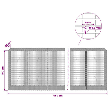 vidaXL Gabion with 3.5 mm Wire and 5x2.5 cm Mesh 1050x50x100 cm 6