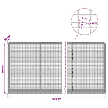 vidaXL Gabion with 3.5 mm Wire and 5x2.5 cm Mesh 800x50x150 cm 6