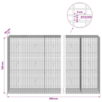 vidaXL Gabion with 3.5 mm Wire and 5x2.5 cm Mesh 850x50x150 cm 6