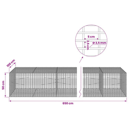 vidaXL Gabion with 3.5 mm Wire and 5x2.5 cm Mesh 650x100x50 cm 6