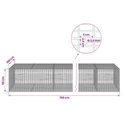vidaXL Gabion with 3.5 mm Wire and 5x2.5 cm Mesh 750x100x50 cm 6