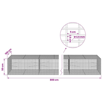 vidaXL Gabion with 3.5 mm Wire and 5x2.5 cm Mesh 800x100x50 cm 6
