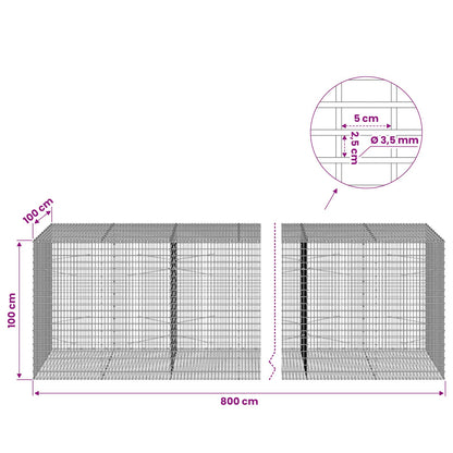 vidaXL Gabion with 3.5 mm Wire and 5x2.5 cm Mesh 800x100x100 cm 6