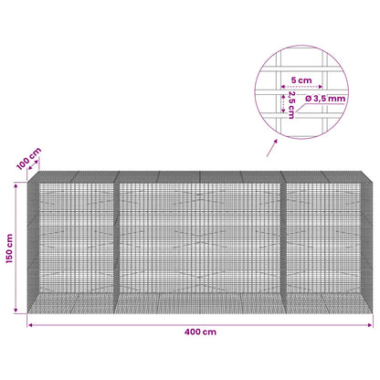 vidaXL Gabion with 3.5 mm Wire and 5x2.5 cm Mesh 400x100x150 cm 6