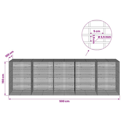 vidaXL Gabion with 3.5 mm Wire and 5x2.5 cm Mesh 500x100x150 cm 6