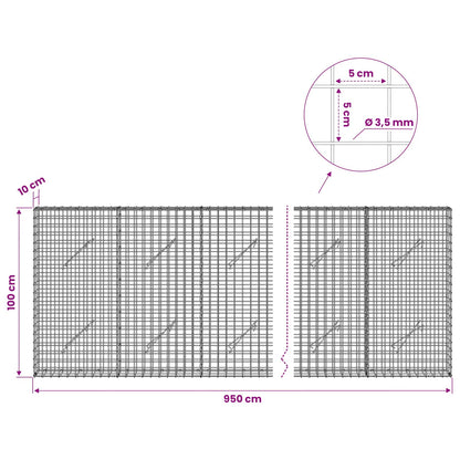 vidaXL Gabion with 3.5 mm Wire and 5x5 cm Mesh 950x10x100 cm 6
