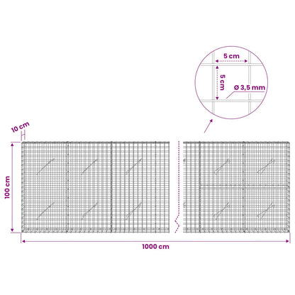 vidaXL Gabion with 3.5 mm Wire and 5x5 cm Mesh 1000x10x100 cm 6