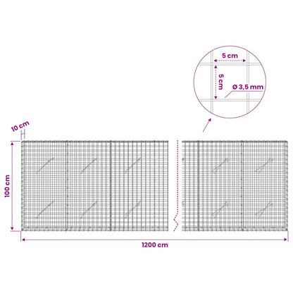vidaXL Gabion with 3.5 mm Wire and 5x5 cm Mesh 1200x10x100 cm 6
