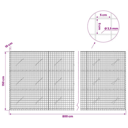 vidaXL Gabion with 3.5 mm Wire and 5x5 cm Mesh 800x10x150 cm 6