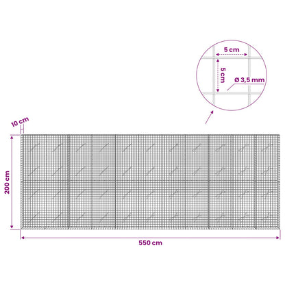 vidaXL Gabion with 3.5 mm Wire and 5x5 cm Mesh 550x10x200 cm 6