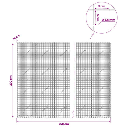 vidaXL Gabion with 3.5 mm Wire and 5x5 cm Mesh 750x10x200 cm 6
